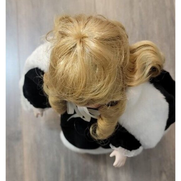 ANCO Porcelain Doll in Black Winter Cape Dress Faux Fur Muff with Stand 16" - Picture 6 of 11